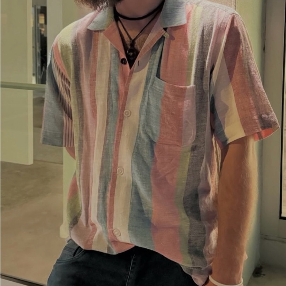 Kardo Multicolor Vertical Stripe Short-Sleeve Button-Down Shirt